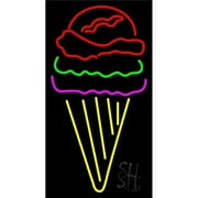 Multi Colored Ice Cream Cone Logo Clear Backing Neon Sign - Red, Green, Pink & Yellow - 37 in. Tall x 20 in. Wide