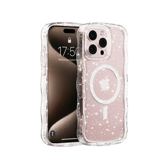 Magnetic for iPhone 16 Pro Max Clear Case, [Compatible with MagSafe] Transparent Glitter&Sparkling Wave Pattern Phone Case for iPhone 16 Pro Max 6.9''