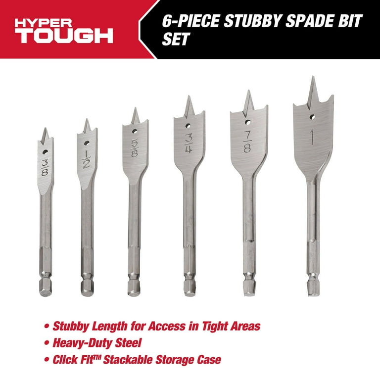 Hyper Tough 6-Piece Spade Drill Bit Set with Quick Connect