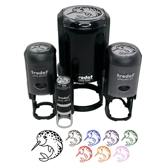 Cheery Spotted Narwhal Self-Inking Rubber Stamp Ink Stamper - Fuchsia Ink - Small 3/4 Inch