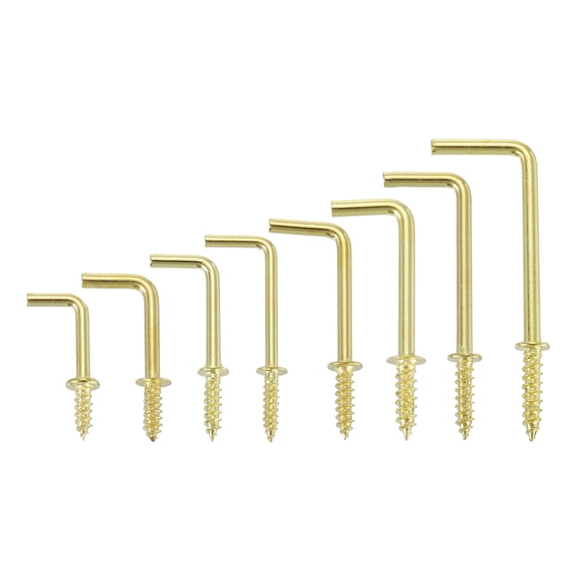 Unique Bargains 150 Pack L Shape Hooks, Right Angle Screw Hooks for Hanging, Gold