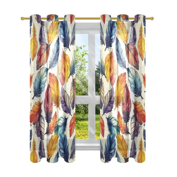 Colored Feathers Semi Sheer Curtains for Living Room Bedroom Set of 2 Insulated Window Drapes
