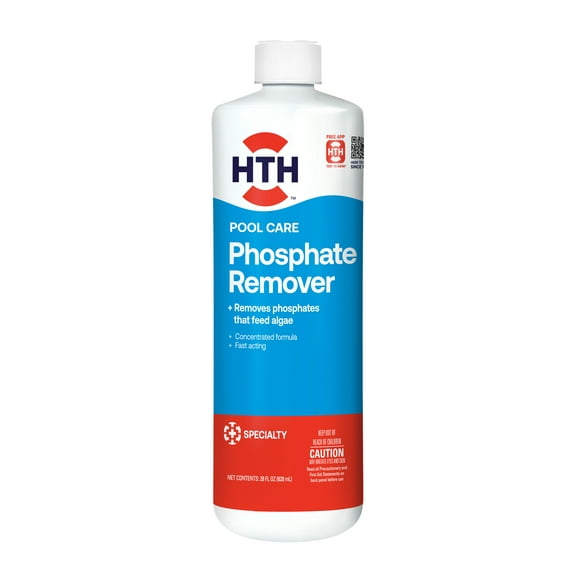 HTH Pool Care Phosphate Remover — Concentrated Liquid, 28 oz — Pool Phosphate Remover to Reduce Phosphates and Help Prevent Algae in Swimming Pools