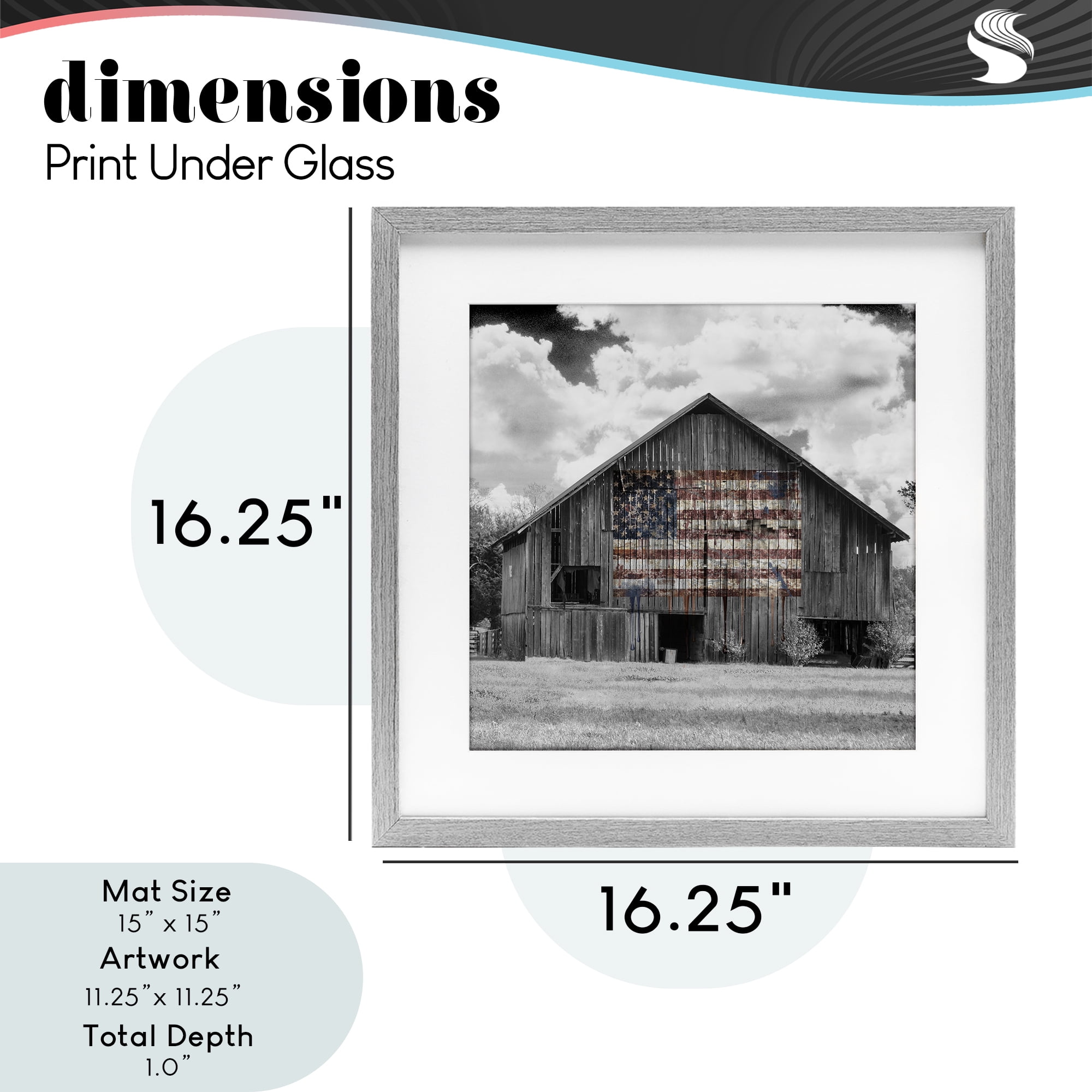 USA Flag Monochrome Barn Gray Framed Print Under Glass, design by Decent Exposures