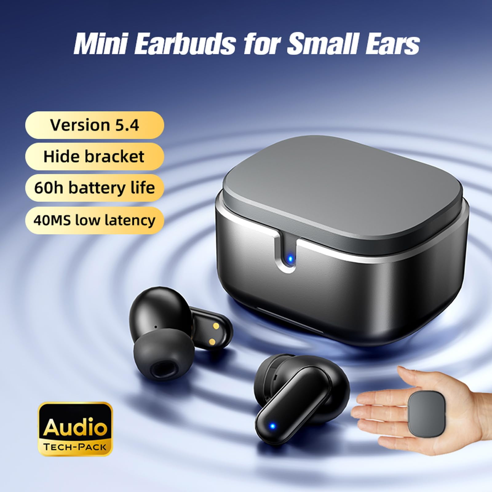Small Mini Earbuds True Wireless Bluetooth Blue Tooth Ear Buds for Small Ears Discreet Hideen Headphones Low Profile Invisible Tiny Micro Comfortable Earbuds for Work