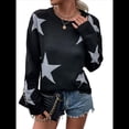 thumbnail image 3 of Suéter Informal de Punto con Cuello Redondo y Hombros Caídos con Estampado de Estrellas para Mujer Negro L, 3 of 10