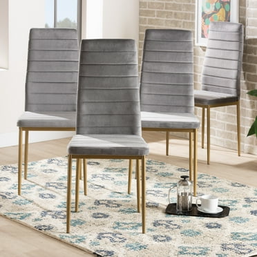 Baxton Studio Armand Dining Chair, Set of 4, Grey and Gold