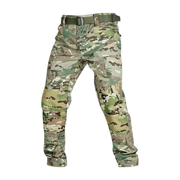 Men's Solid Color Camouflage Tactical Work Pants with Multi-Pocket Design, Rip-Resistant Fabric for Outdoor Activities and Casual Wear (Durable & Functional),Camouflage L