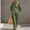 #0467-Green, variant on Womens 2 Piece Cotton Linen Sets Summer Vacation Outfits V Neck Long Sleeve V Neck Tops Wide Leg Pants Matching Sets