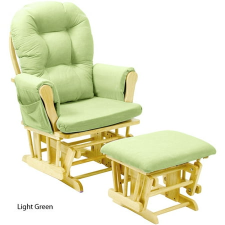 Stork Craft Custom Hoop Glider & Ottoman-Color:Green Chenille Cushions,Finish:Natural Finish