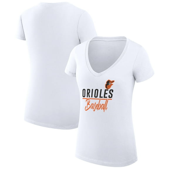 Women's G-III 4Her by Carl Banks White Baltimore Orioles Super-Slim Fit Lightweight Team Graphic V-Neck T-Shirt