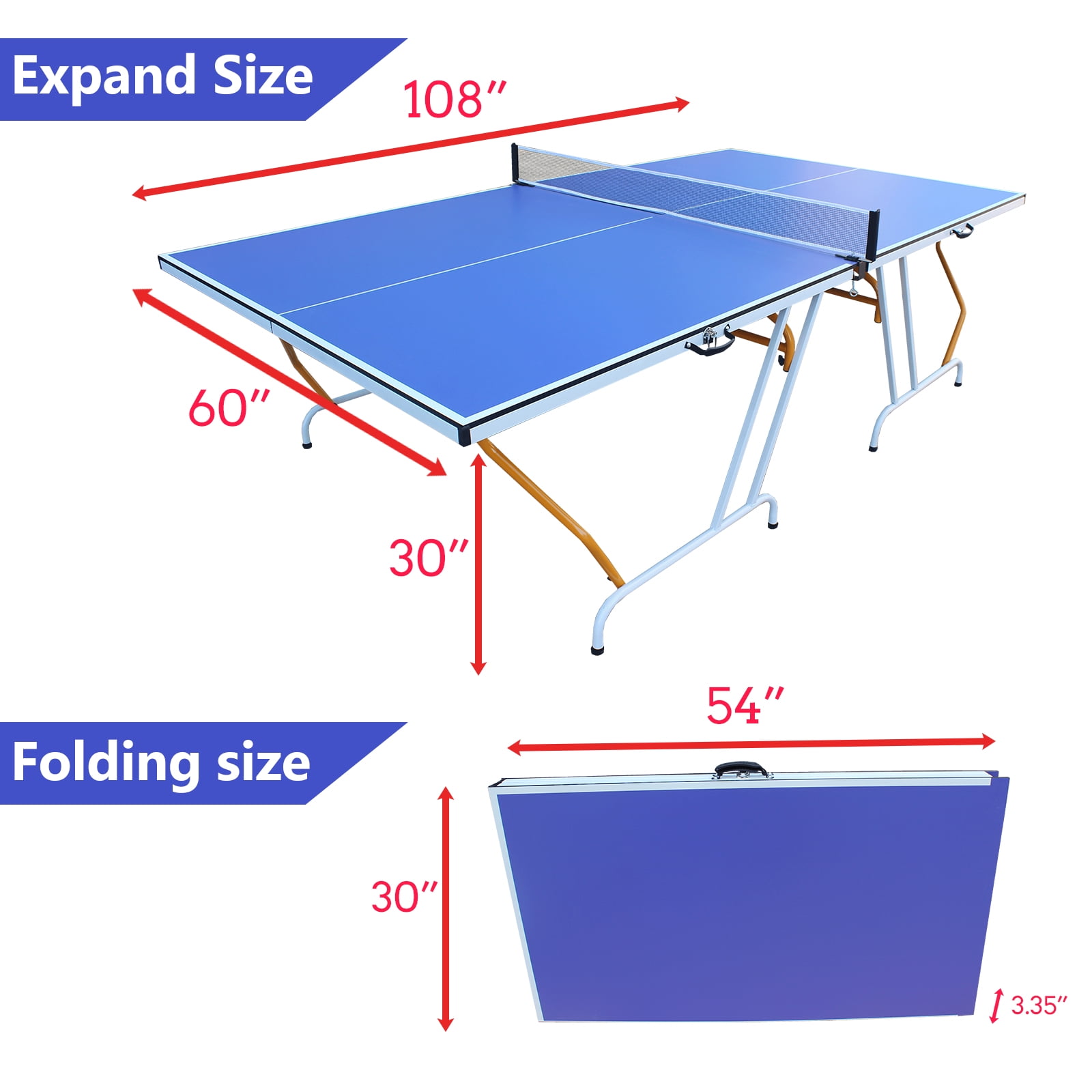 KL KLB Sport 9ft Midsize Table Tennis Table Foldable & Portable Ping Pong Table Set for Indoor with Net, 2 Table Tennis Paddles and 3 Balls
