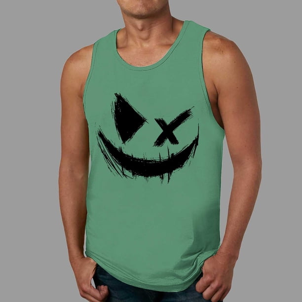 Ceisia Halloween Graphic Print Tank Top Men's Slim Fit Crew Neck Sleeveless Athletic Shirt Green M Gifts