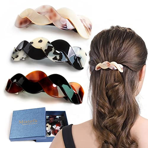 Mistofu 3 Pieces Large Barrettes for Women, Beautiful Lines Simple