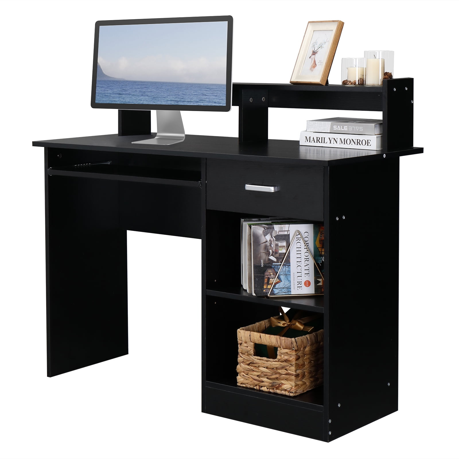 Winado Computer Desk Home Office Workstation Laptop Study Table w/Drawer Keyboard Tray, Black