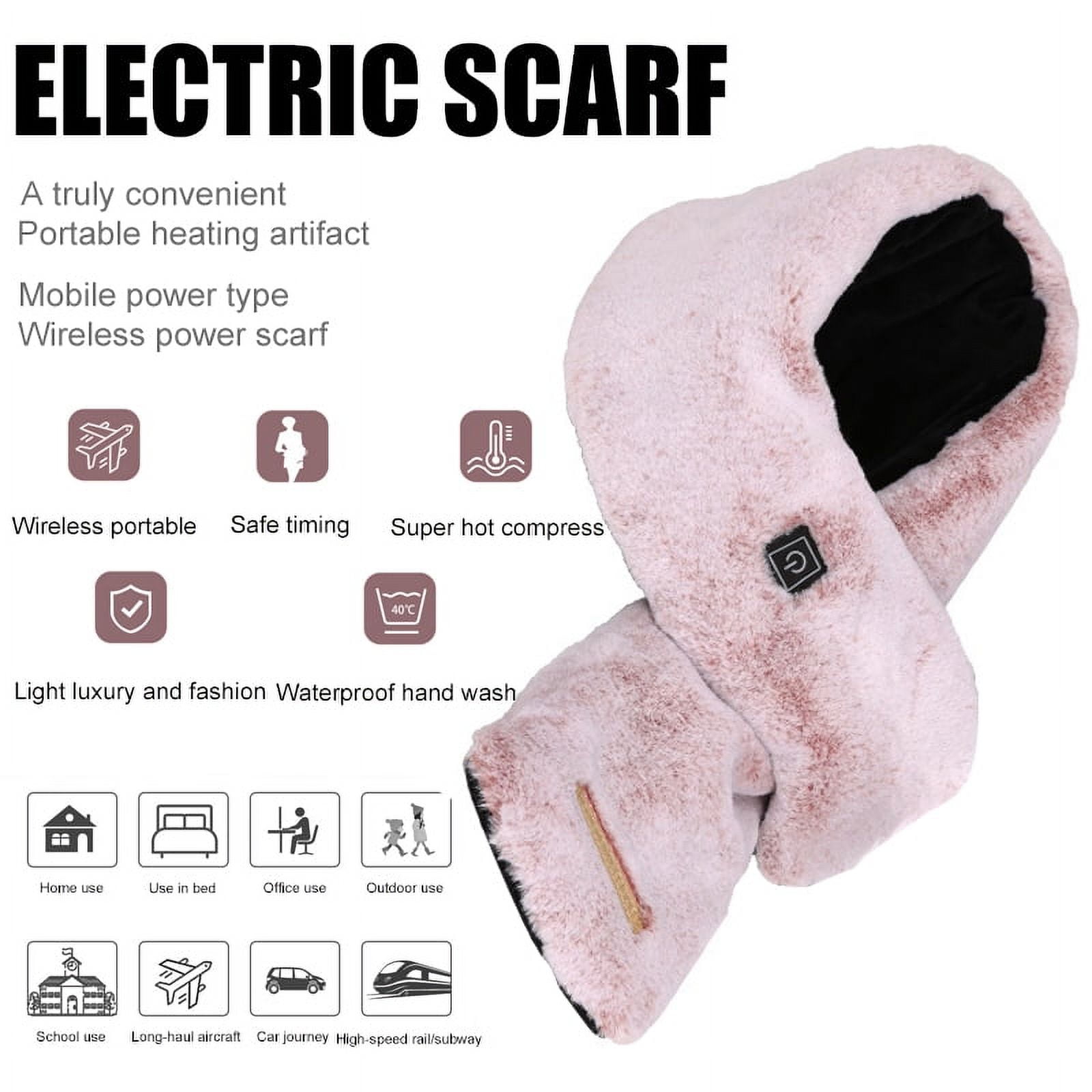 Heated Small Scarf with Neck Heating Pad - Solid Color Electric Rechargeable Heated Neck Shawl for Men/Women as Warming Scarf - Pink