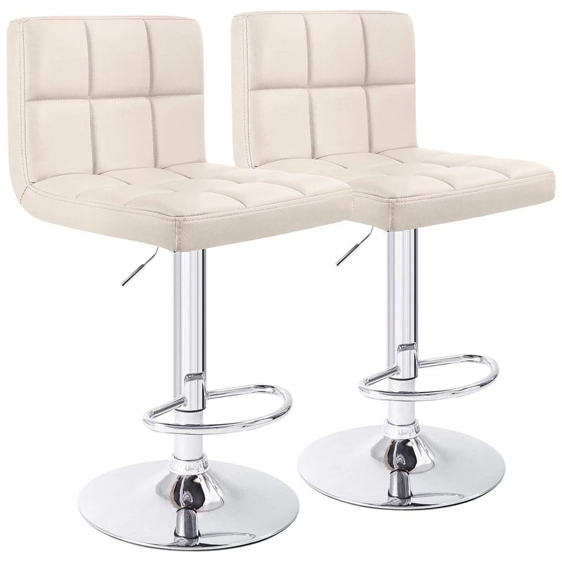 Lacoo Set of 2 Bar Stools Adjustable Swivel Armless Barstools with PU Leather, Beige