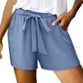 thumbnail image 4 of Linen Shorts for Women Summer Casual Elastic Waist Wide Leg Loose Fit Lightweight Beach Shorts with Pockets, 4 of 6