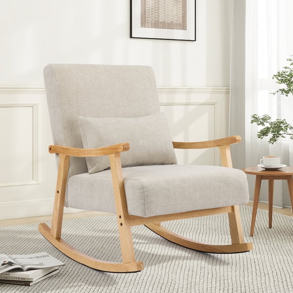SAETSFEG Rocking Chair Modern Upholstered Glider Rocker Chairs with Wood Legs Armchair for Small Spaces Indoor Living Room Bedroom,Grey