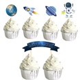 thumbnail image 1 of Inserción de tarjeta de pastel espacial, inserción de bandera de pastel de cumpleaños, diseño de fiesta temática de cumpleaños para niños, decoración de mesa de postres enchufable, 1 of 6