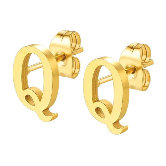 Women Gold Plated Alphabet Q Earrings Personalized Initial Stud Earrings for Her Birthday Valentines Day Jewelry Gift