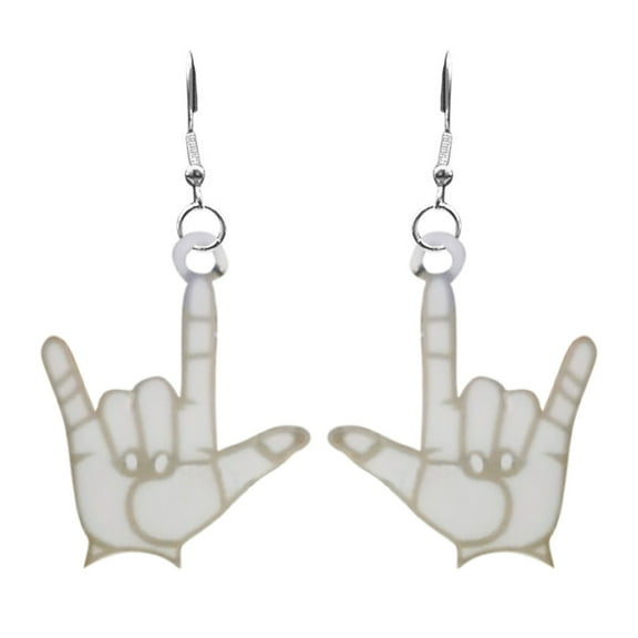 SUSHANG I Love You Sign Language Earrings Women'S Earrings Sign Language Deaf Jewelry I Love You Earrings Charm French Hook Drop Earrings with Cubic Acrylic Jewelry