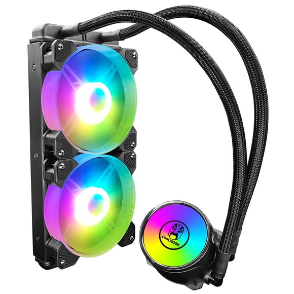 COOLMOON COOL MOON Cold Moon 240 RGB AIO CPU Liquid Cooler with Dual Silent PWM RGB Fans, Aluminum/Copper Radiator, Multi-Platform Compatibility, 32dBA Noise Level, 40000H Lifespan