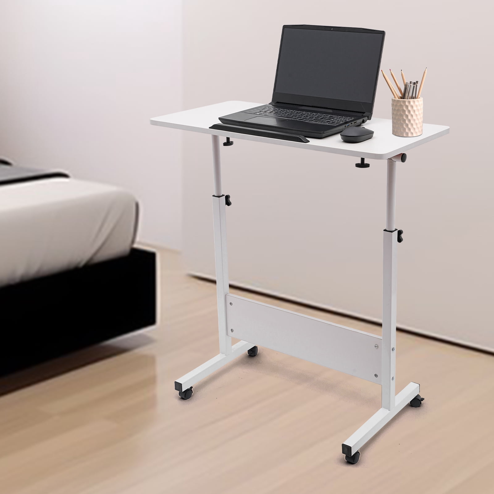 Fichiouy Mobile Standing Desk Adjustable Height Standing Desk Converter with Wheels Rolling Desk Laptop Cart for Home Office Workstation Rolling Desk Laptop Cart for Standing or Sitting