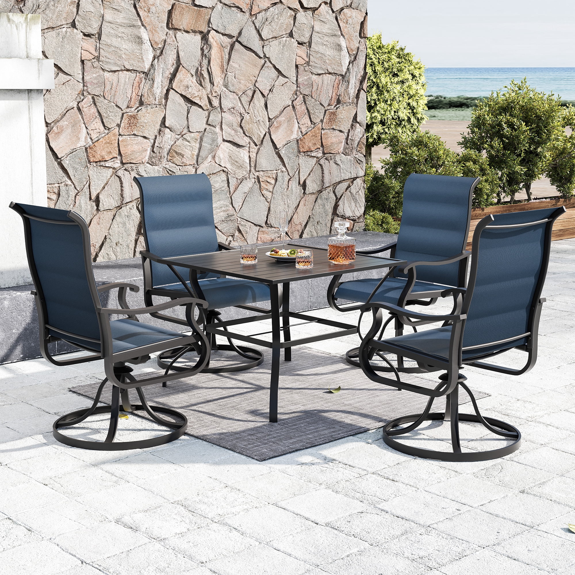 UDPATIO High Back Outdoor Dining Chairs (Set of 2), All Weather Swivel Patio Chair, Terrace Pool Garden, Blue Gray