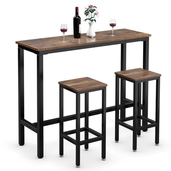 Spaco 3 Pieces Counter Height Bar Furniture Set with Backless Stools-Brown, Dining Room Table, Modern Dining Set for Home, Kitchen, Dining Room