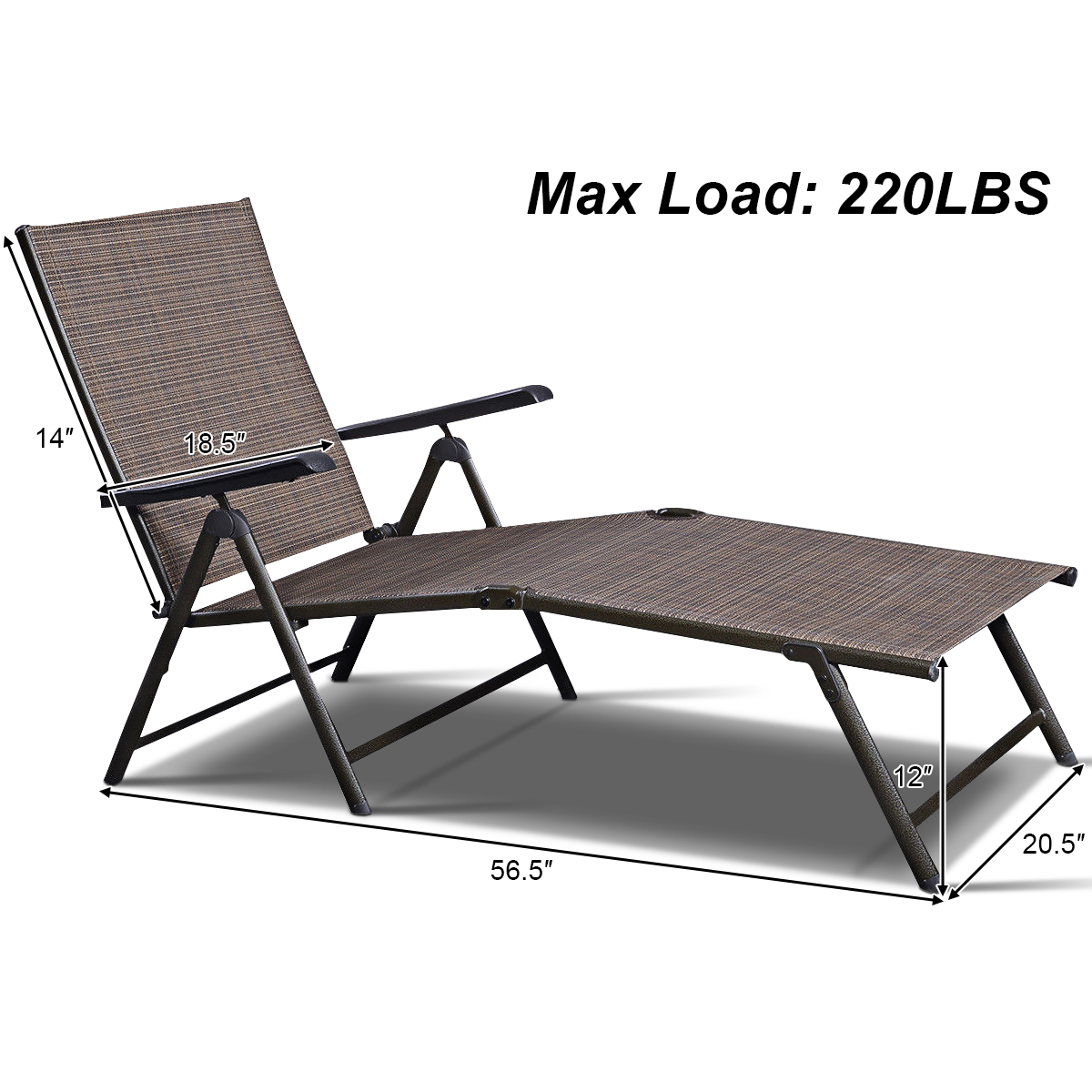 Patiojoy Chaise Lounge Adjustable Patio Poolside Recliner Chair Outdoor Steel Tan - image 2 of 8