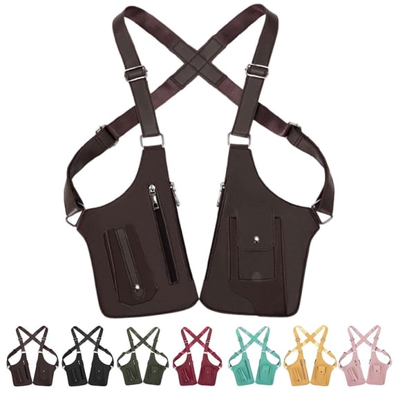 Men's Double Shoulder Strap Multi-Pocket Outdoor Anti-Theft Tactical Bag-Premium Leather Underarm Shoulder Bag Great Gift