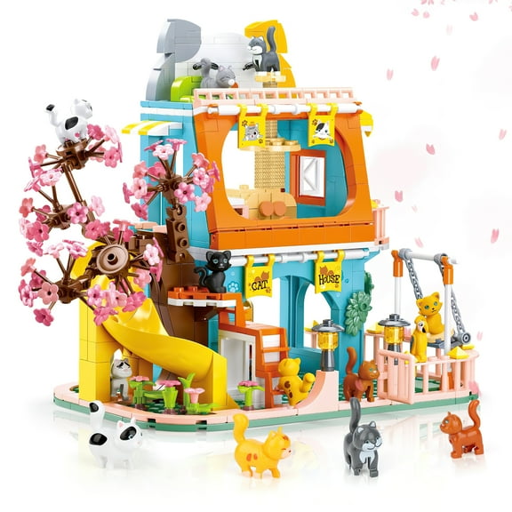 HI-REEKE Architecture Building Block Set Cat House Model Building Plastic Toy for Kid Multi Color