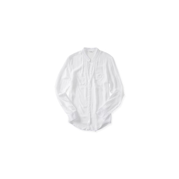 Aeropostale Camisa semitransparente con botones para mujer, blanca, extra pequeña Aeropostale Camisa con botones