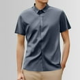 thumbnail image 2 of LIUJUNSHOP Men's Business Casual Button Down Shirt Short Sleeve Solid Smooth Comfortable Tops Light Gray XXXL, 2 of 5
