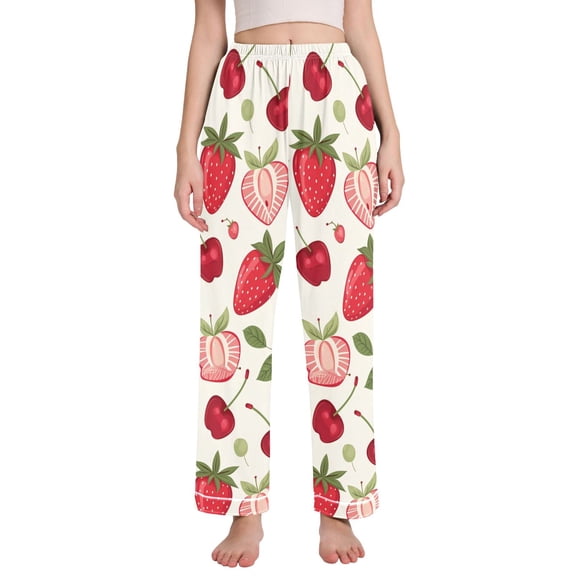 Dailycode Women's Pajama Pants Wide Leg Lounge Pj Bottoms With Pockets Strawberry Cherries Berries