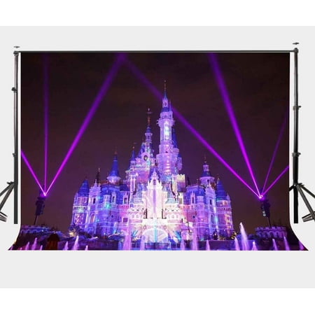 Image of HelloDecor 7x5ft Purple Light Night View Background Beautiful Violet Castle Water Fountain Photography Backdrop for Party Photo Video Shooting