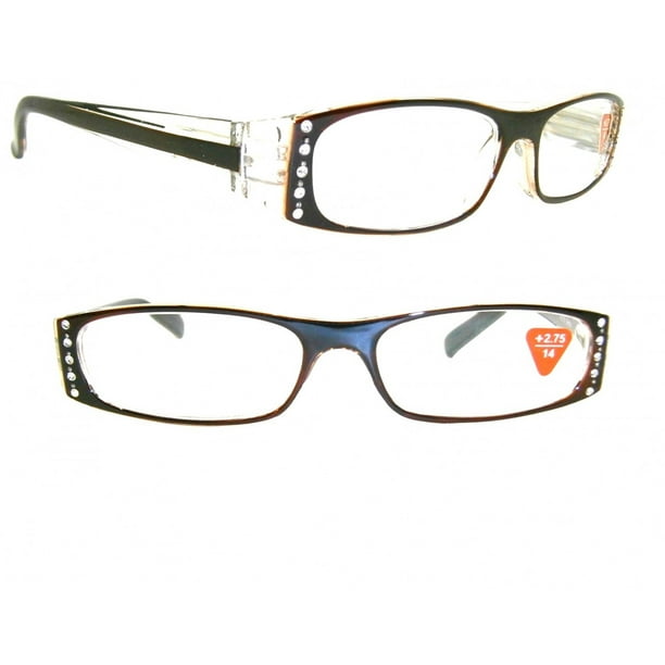 Clear Frame Crystal Rhinestone Reading Glasses BROWN +2.25
