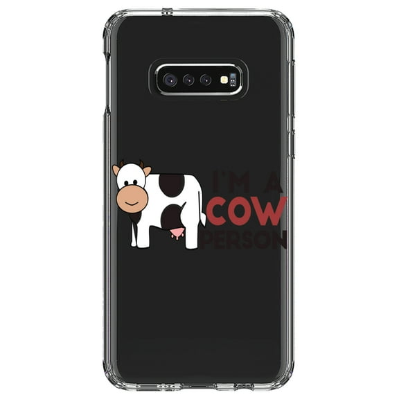DistinctInk Clear Shockproof Hybrid Case for Samsung Galaxy S10e (5.8" Screen) - TPU Bumper Acrylic Back Tempered Glass Screen Protector - I'm A Cow Person