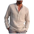 thumbnail image 2 of Huresd Mens Cotton Linen Henley Shirts Long Sleeve Summer Casual T-Shirt Regular Fit Lightweight Yoga Tops with Pocket Khaki 4XL, 2 of 7