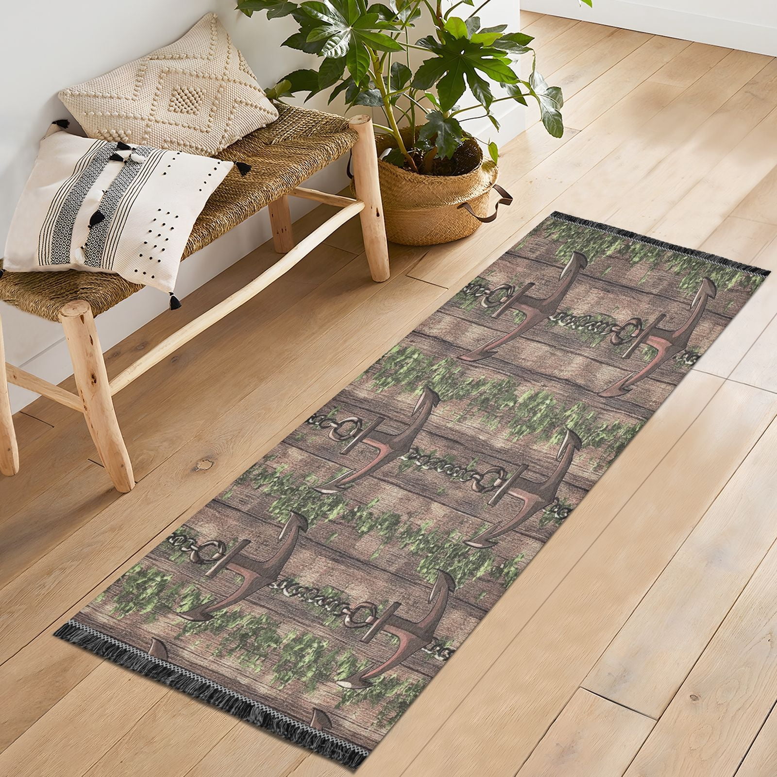Rustic Anchor Chains 72x23.5" Bedroom Runner Rug, Durable and Non-Slip for Hallways and Living Rooms
