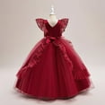 thumbnail image 6 of FAOWME Kids Children Girls Summer Sleeveless Lace Bowknot Mesh Long Princess Dress Piano Performance Dress Red 9-10 Years, 6 of 8