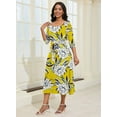thumbnail image 7 of KISSMODA Midi Dresses for Women Casual 3/4 Sleeve Wrap Dress Plus Size Curvy Cocktail Dresses with Pockets, 7 of 7