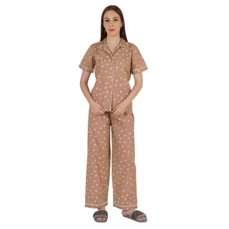 Inkmeso WoMen s Classic Short Sleeve Shirt and Pajama Pants Loungewear 2 Pc PJ Sleep Set