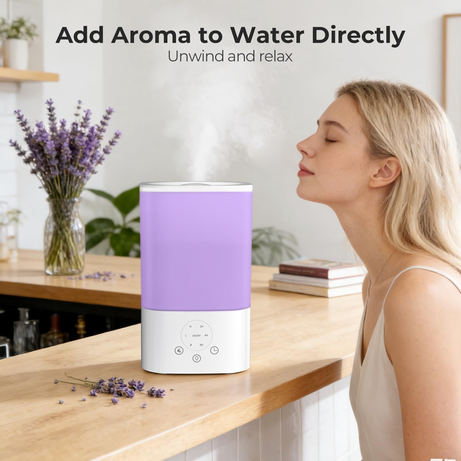 Auseo 3.2L Cool Mist Humidifier, Top fill Humidifier, 7 Color LED Light, 360°Nozzle & Quite Ultrasonic Humidifier, 40H Runtime, Tap to Operate