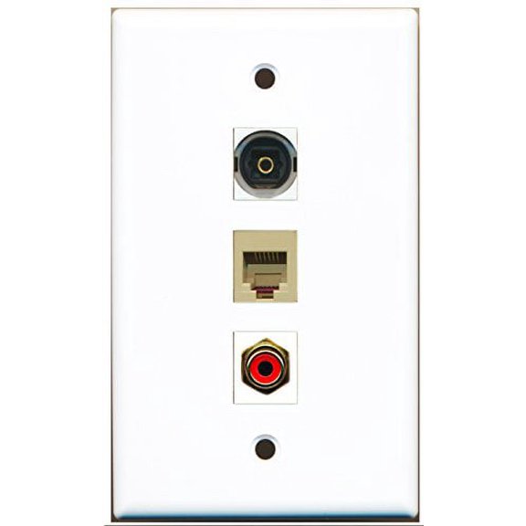 RiteAV - 1 Port RCA Red and 1 Port Phone RJ11 RJ12 Beige and 1 Port Toslink Wall Plate
