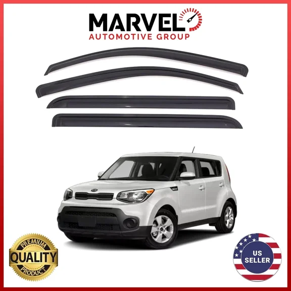 Out-Channel Window Sun Vent Visor Rain Guards Deflectors for Kia Soul 2014-2019 Black