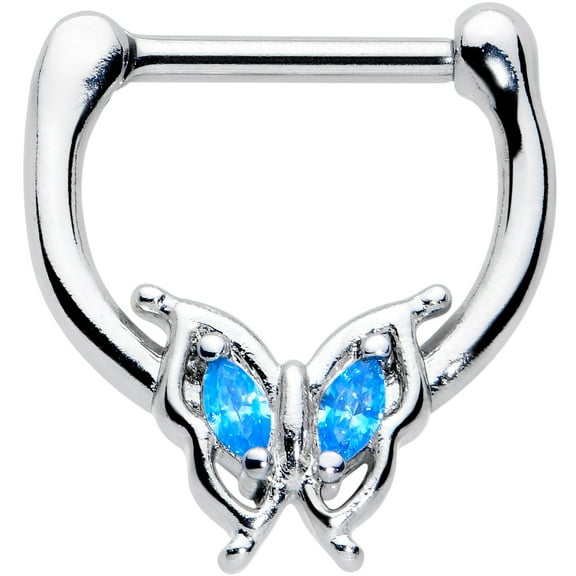 Body Candy 16G 316L Stainless Steel Septum Jewelry Fancy Fab Butterfly Blue Accent Conch Tragus Cartilage Clicker 8mm