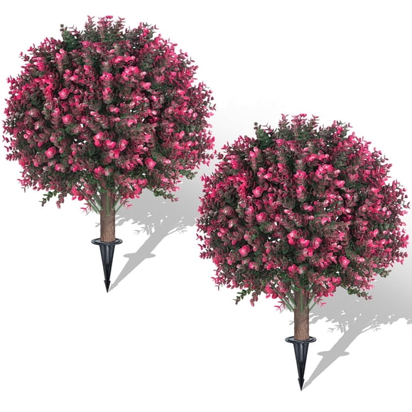 Juego de topiarios artificiales de madera de boj rosa AOKIIE, 22 cm