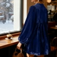 thumbnail image 6 of Women's Velvet Dress Long Sleeve Round Neck Solid Color Gold Velvet Slim Fit Midi Dress for Spring Fall Casual Office Wear,Blue,S, 6 of 6
